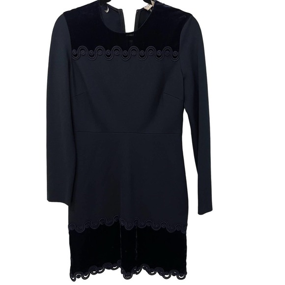 SANDRO $495 Edma Navy Velvet Cutout Trim Mini Long Sleeve Dress Size 3 Large - Picture 2 of 10
